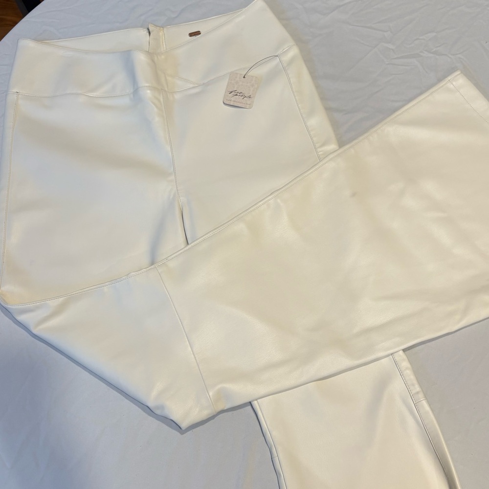 Free People Cream Faux Leather Pants